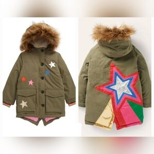 MINI BODEN INSULATED WINTER JACKET COAT SHERPA HOOD STAR GREEN 6 7